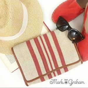 Mark and Graham Jute & Leather Striped Zip Clutch